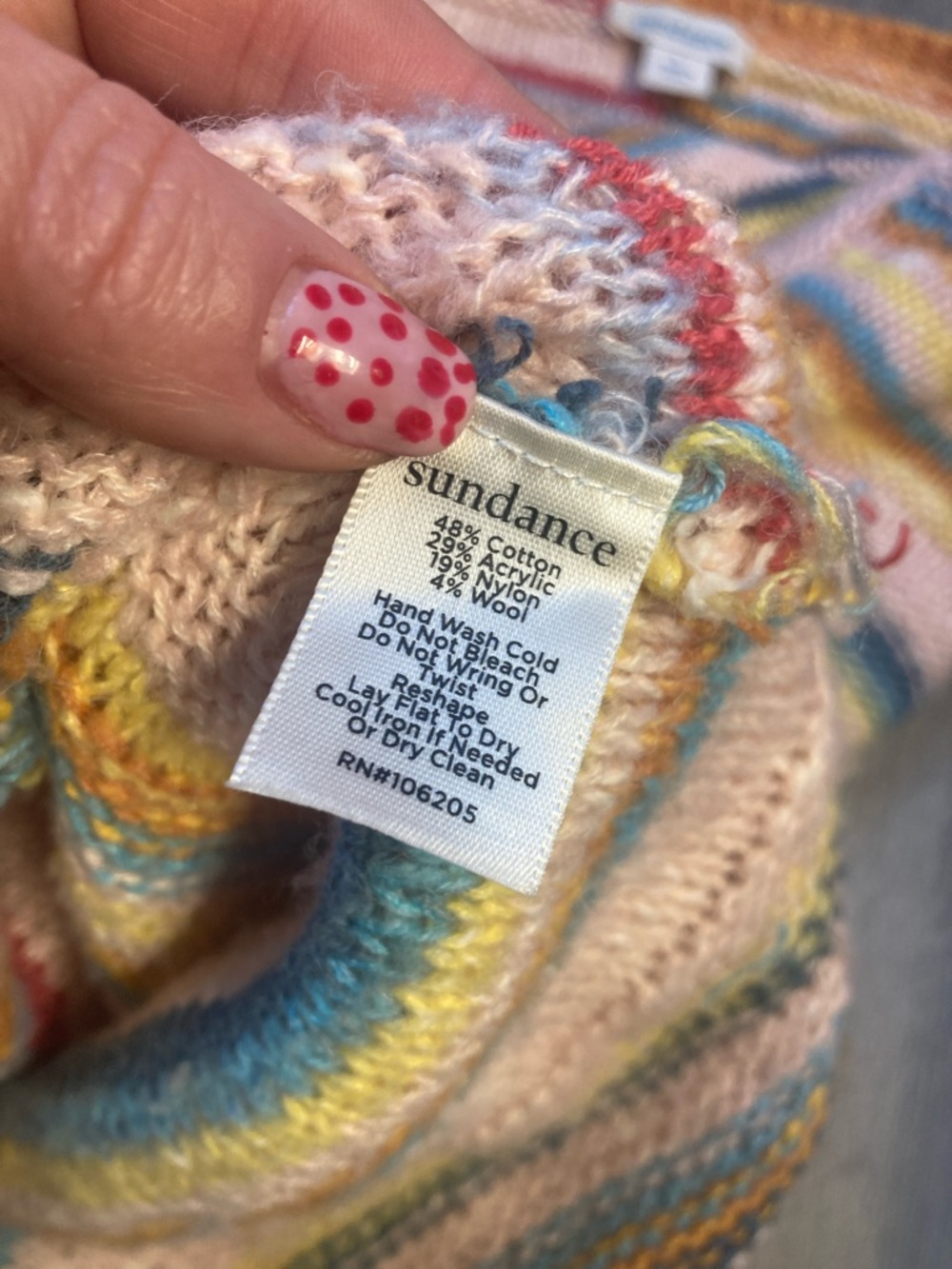 SUNDANCE Symphony Striped V-Neck Multicolor Lightweight Oversized Sweater Boho L - Picture 13 of 13